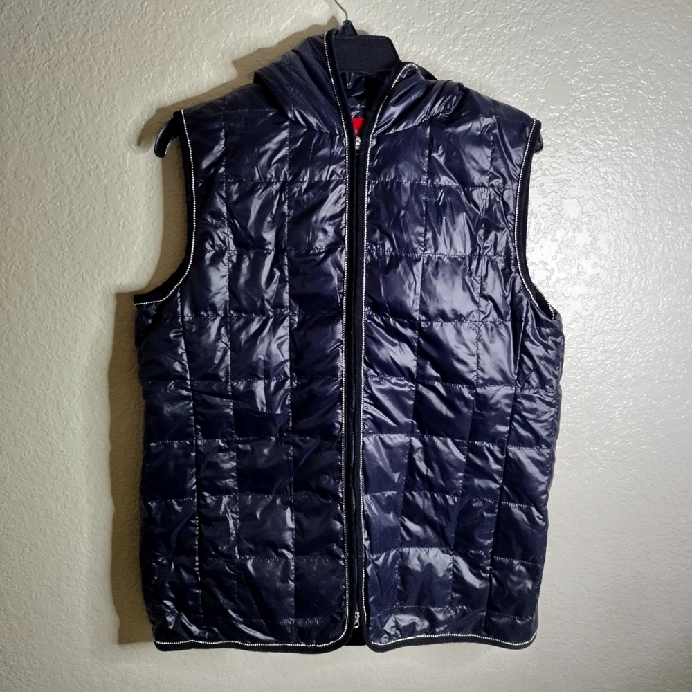 Ciao Milano 1969 Black Hooded Vest with White Duck Down Filler Sz Xl